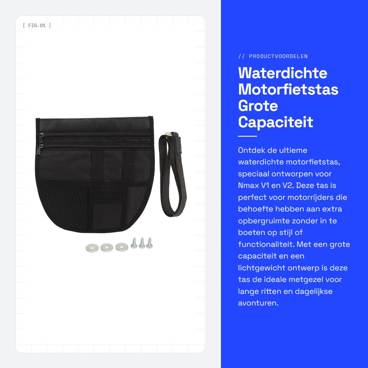 Dailygoods- Motorfietstas Waterdicht - Grote Capaciteit - Geschikt voor Nmax V1/V2 - Duurzaam - Verstelbaar - Ideaal voor Lange Rit - Motorbag