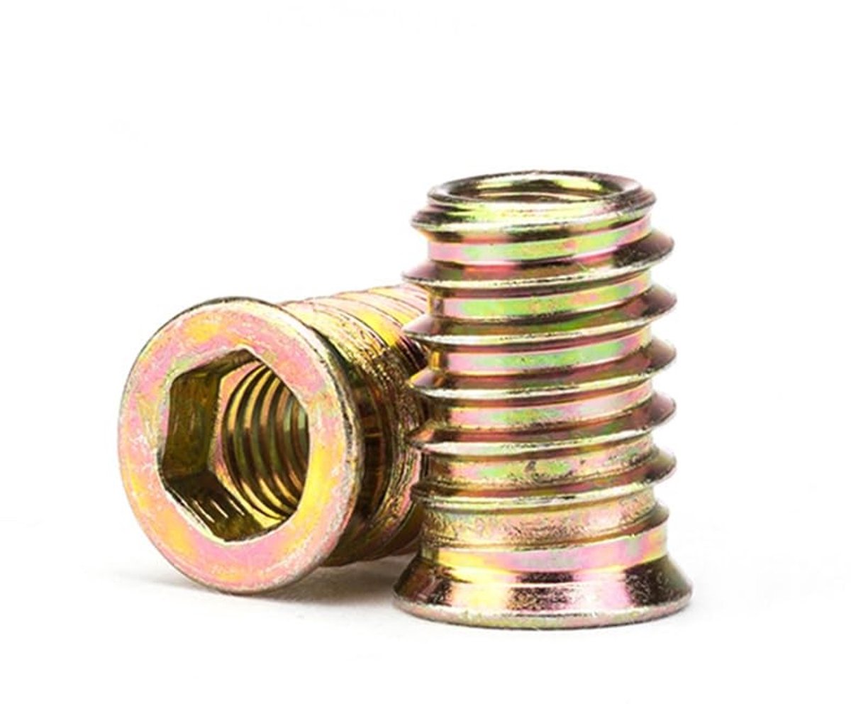 Dailygoods- Schroefmoeren Zeskantaandrijving - Moeren/Sokkel - Houten Meubels - Koolstofstaal - M8 x 20 mm - 50 Stuks - Draadinzetstukken