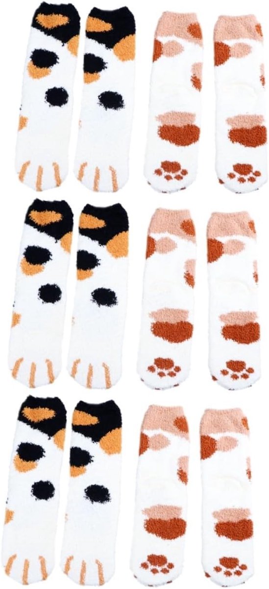 Dames Sokken - Huissokken Pantoffelsokken - Warmte Comfort - Zachte Coral Fleece - 6 Paar - Zwart Khaki