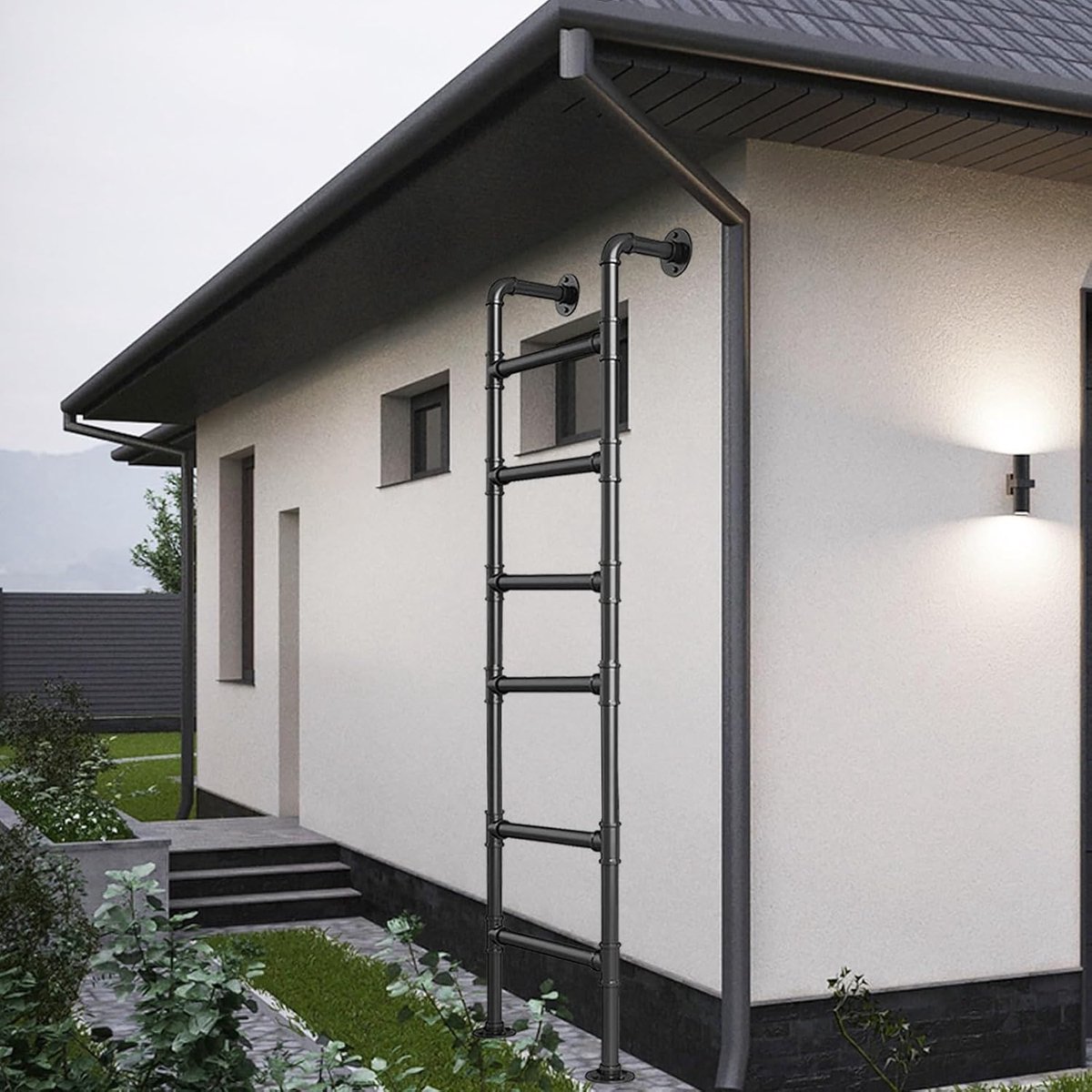 Kelderuitgang ladder - Zoldertrap venster - Veilige toegang creëren - Aanpasbare hoogte - 45 cm breed - Zwart