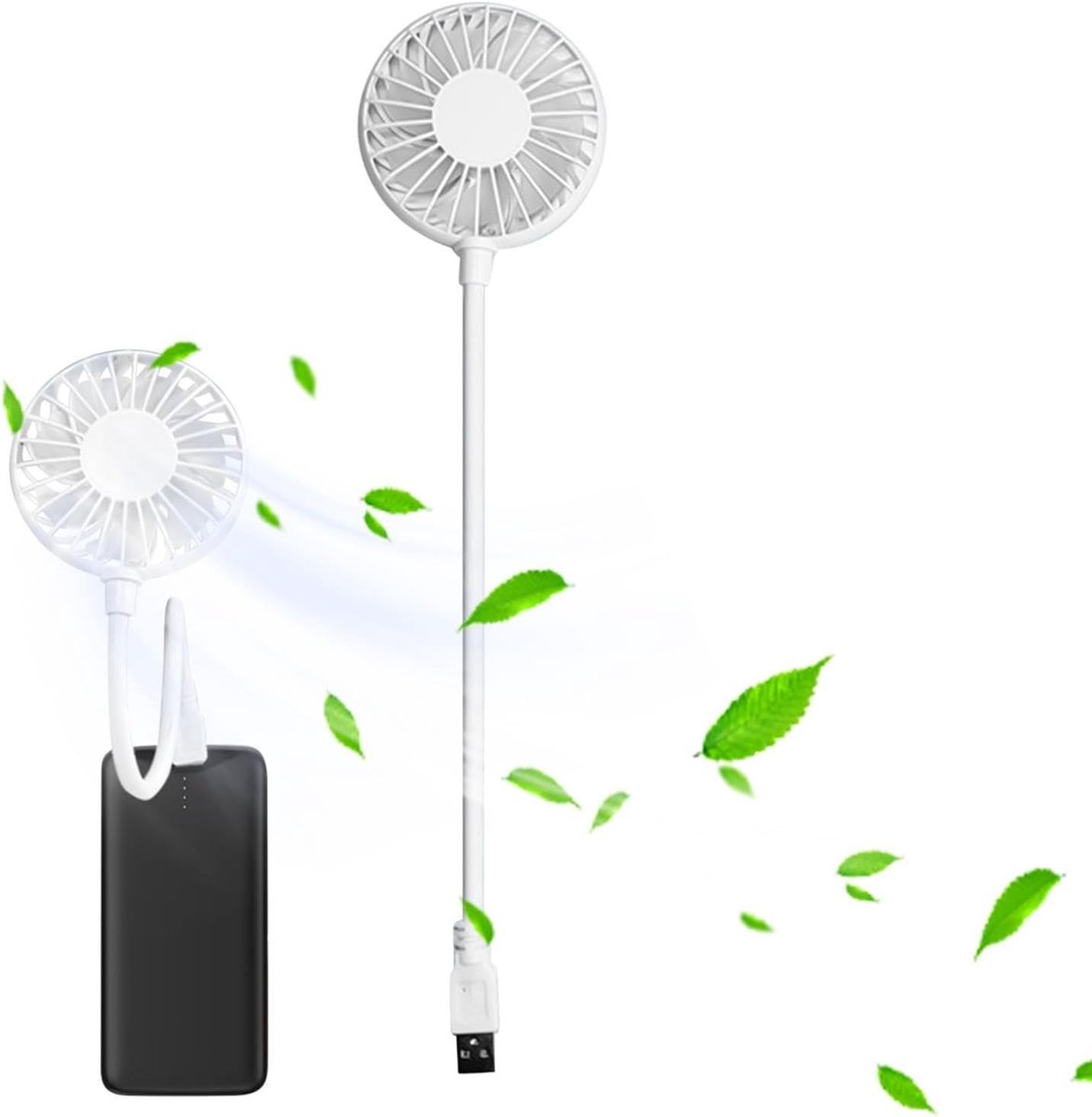 Draagbare Ventilator - USB Ventilator - Persoonlijke Koeling - Flexibele Hals - 34 x 8 cm - Wit