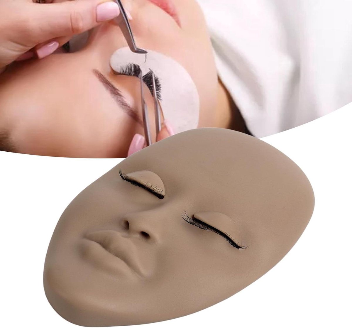 Wimper Oefenhoofd - Mannequin Hoofd Make-up - Wimper Training Oefenen - Realistisch 3D Ontwerp - 16 x 10.4 cm - Donkerbruin