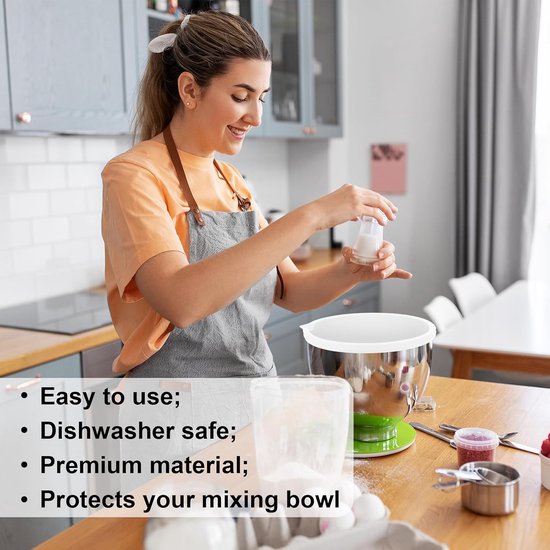 VHV Siliconen Inzetstukken - Siliconen Mengkom Liner - Mengkom Vervanging - Mixeraccessoires - Mengkom Geschikt Voor 5 Quart Tilt-head Stand Mixers - Wit van VHV — afbeelding 4