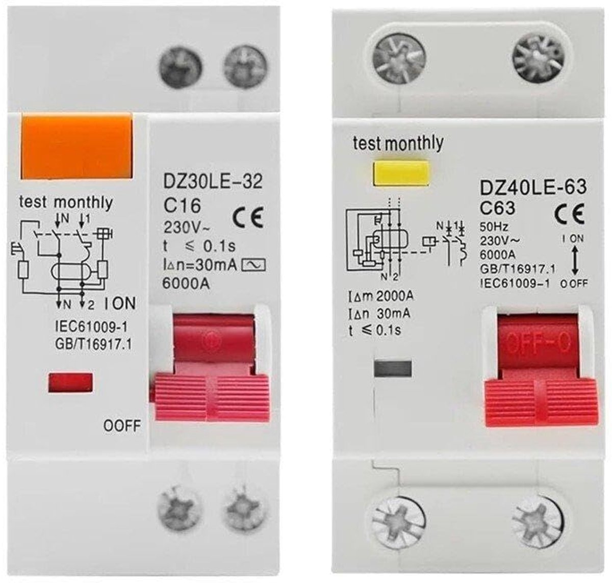 Aardlekschakelaar - Stroomonderbreker - Elektrische beveiliging - Compacte modulaire constructie - 230 V - Wit