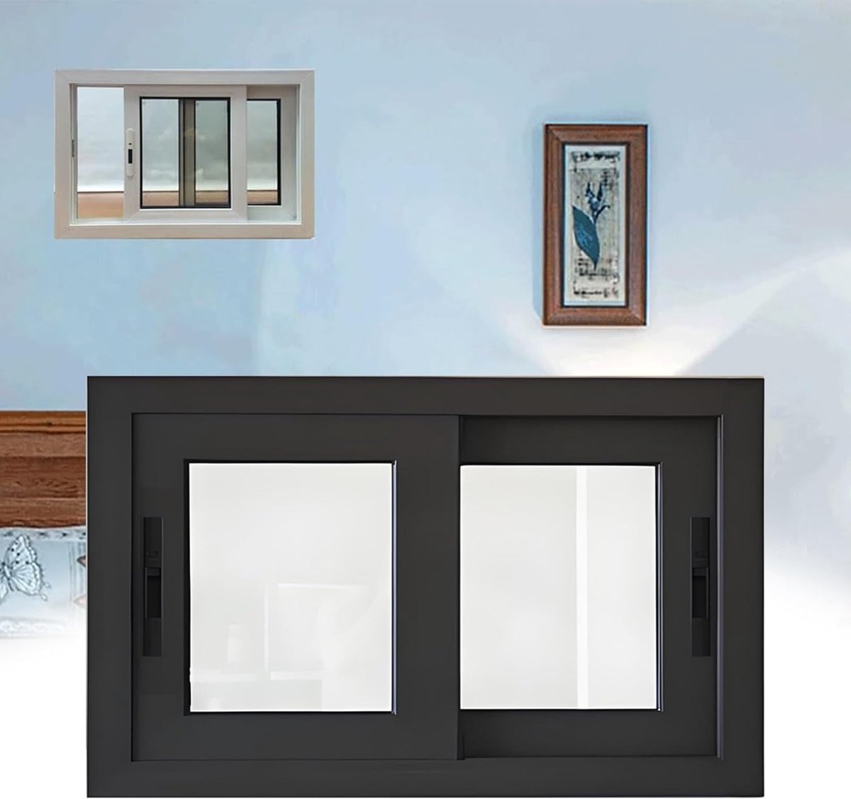 Schuifraam - Kelderraam - Woningverbetering - Gehard glas - 965 x 508 cm - Zwart