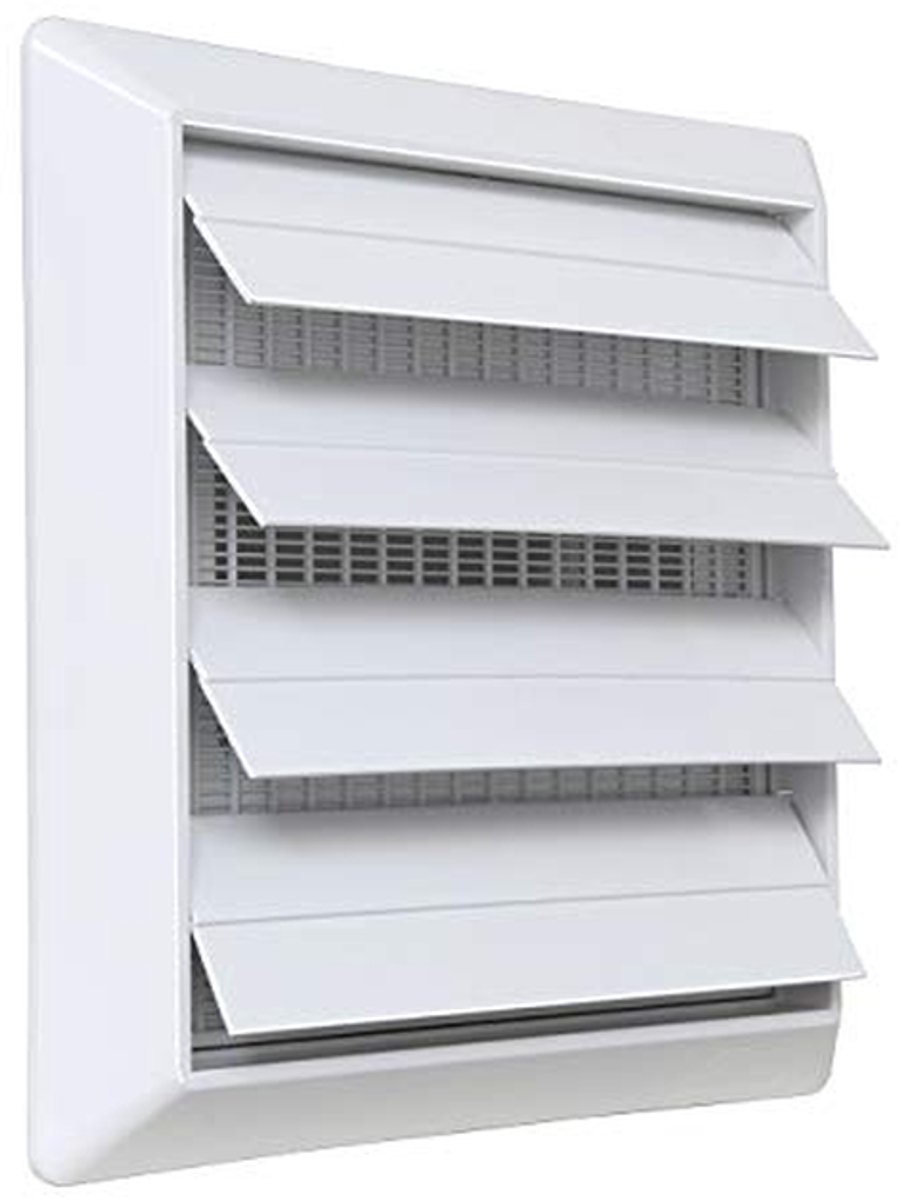 Ventilatierooster ABS - Afdekrooster Insectennet - Luchtstroom Beheren - Zwaartekrachtkleppen - 185 x 185 mm - Wit
