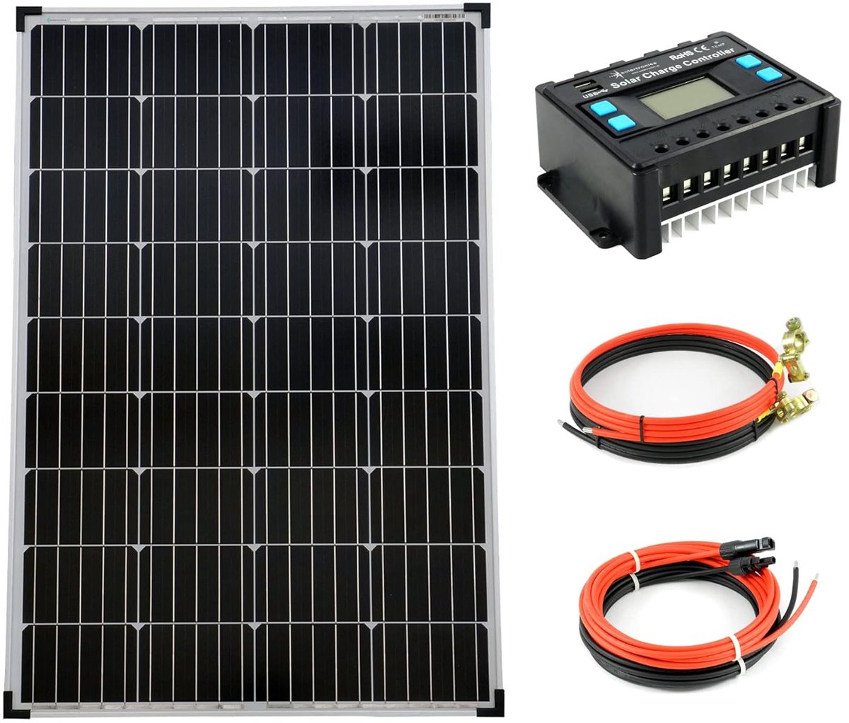 Zonnepaneel Set - Energie Kit - Off-Grid Stroom - Monokristallijn Paneel - 100 Watt - Zwart