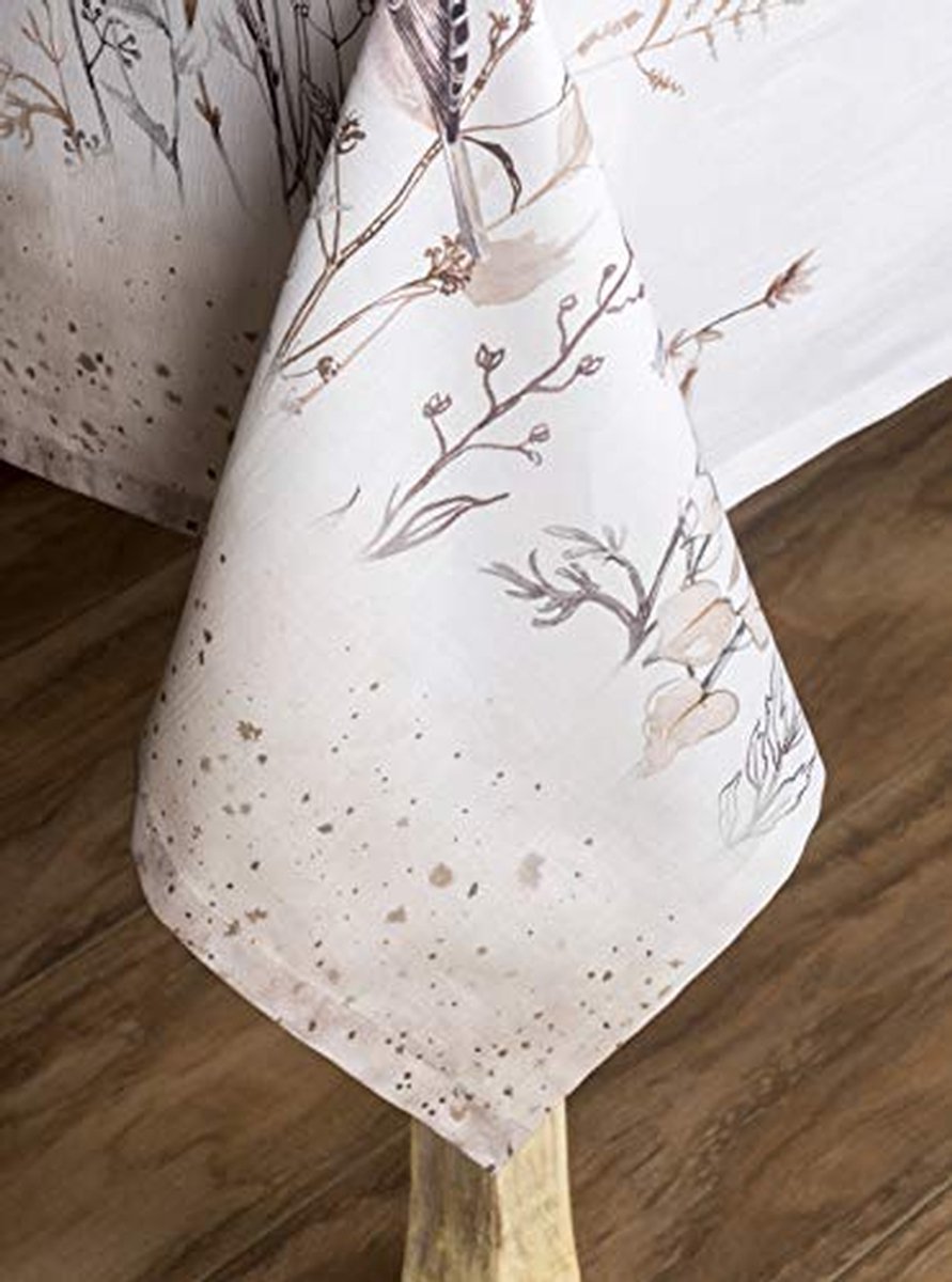 Katoenen Tafelkleed - Bloemenprint Tafelkleed - Keuken Decoratie - Europees Ontwikkeld - 160 x 220 cm - Bruin