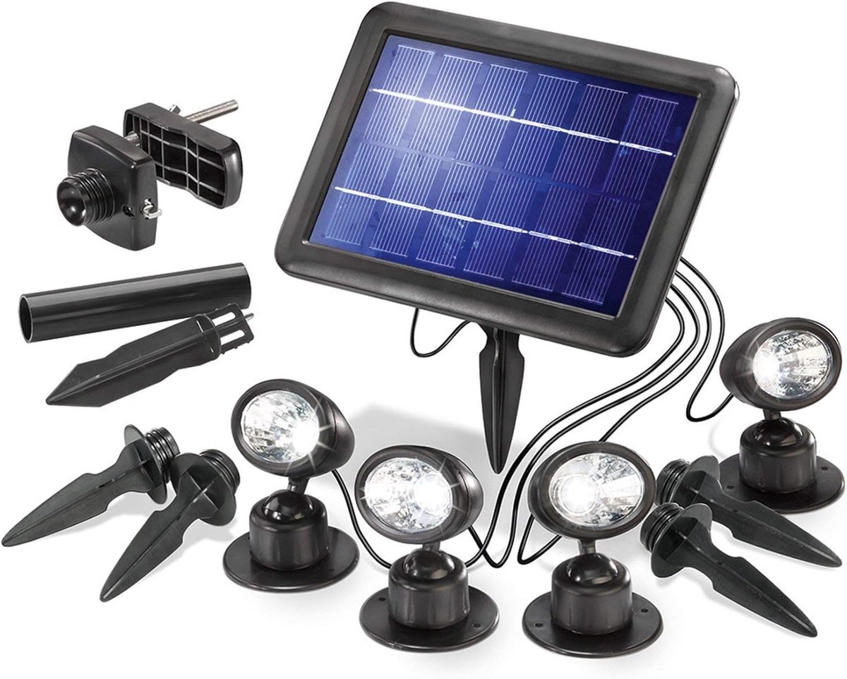 Zonnepaneel Met Spots - Buitenverlichting Set - Tuin Verlichten - Automatisch Aan Bij Schemering