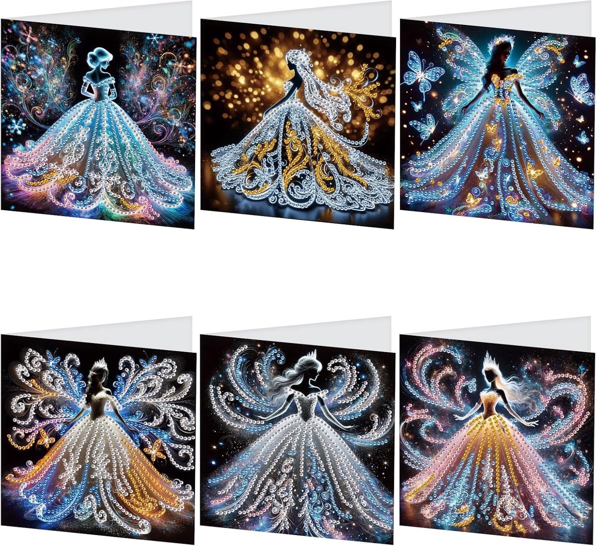 SnelShoppen - Wenskaarten Set van 6 met Envelop, Diamond Painting Fairy Kaarten voor Verjaardag, Thanksgiving, Beste Wensen, Parel Diamant Creatieve K