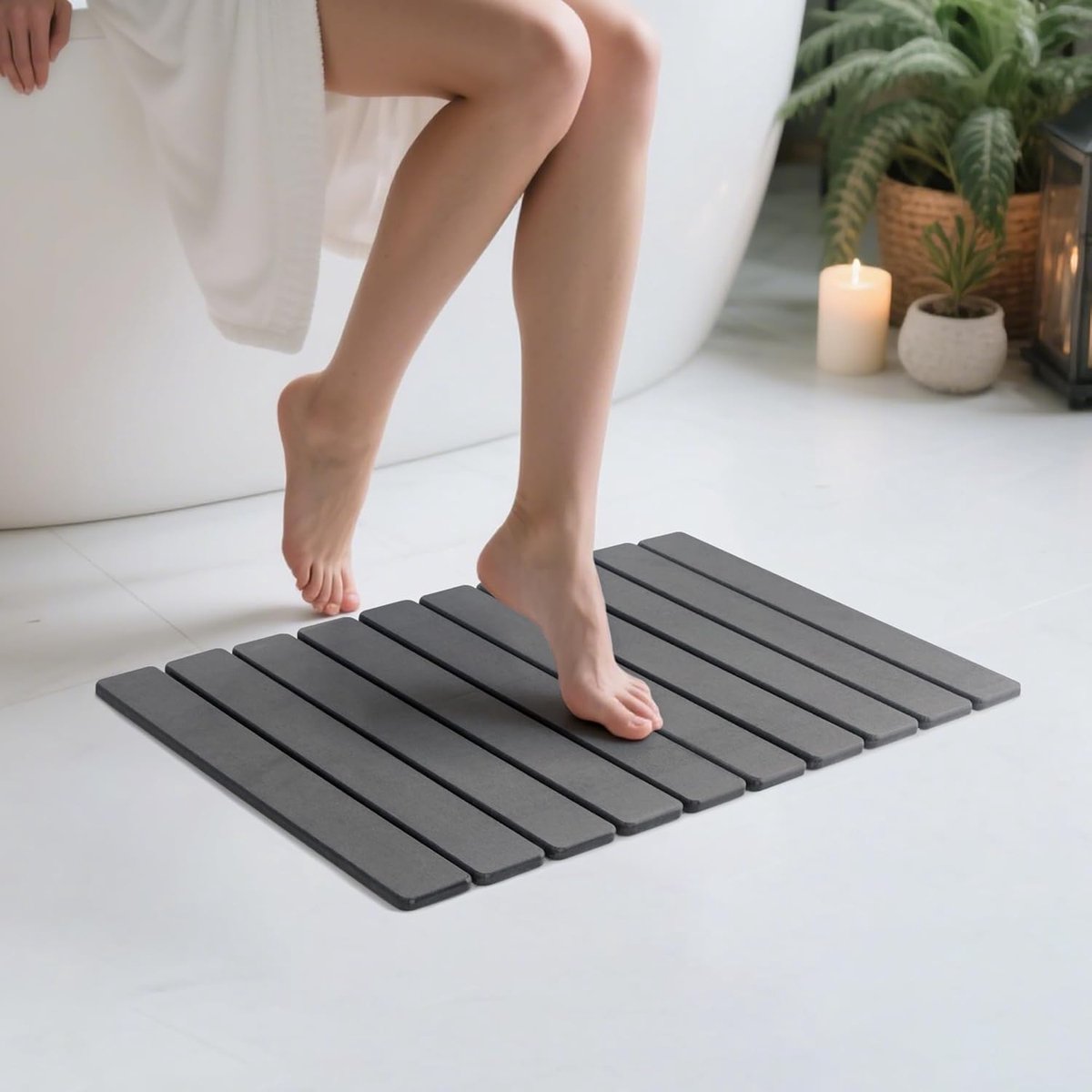SnelShoppen - Stone Badmat Sneldrogend Diatomiet Aardebadmat Antislip Waterabsorberend Vouwbaar Douchemattenset 60 x 39cm Donkergrijs voor Badkamer Ke