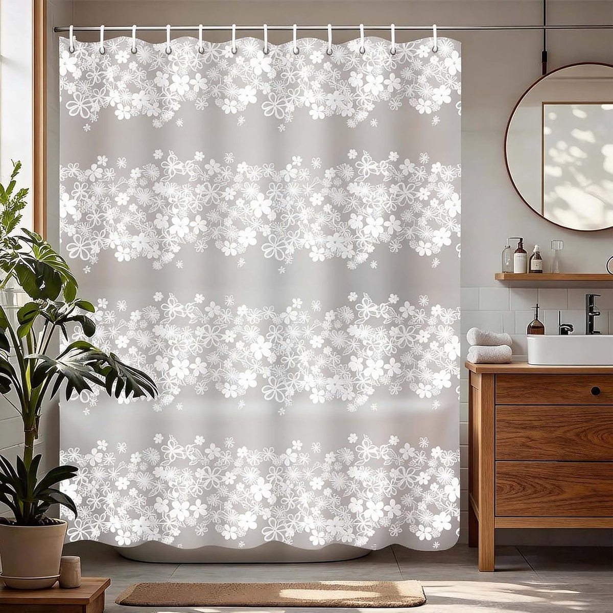 SnelShoppen - Douchegordijn Waterdicht Schimmelbestendig 180x180 cm - PEVA Sneldrogend Wasbaar Met 12 Hakjes - Luxe Badkamer Decoratie