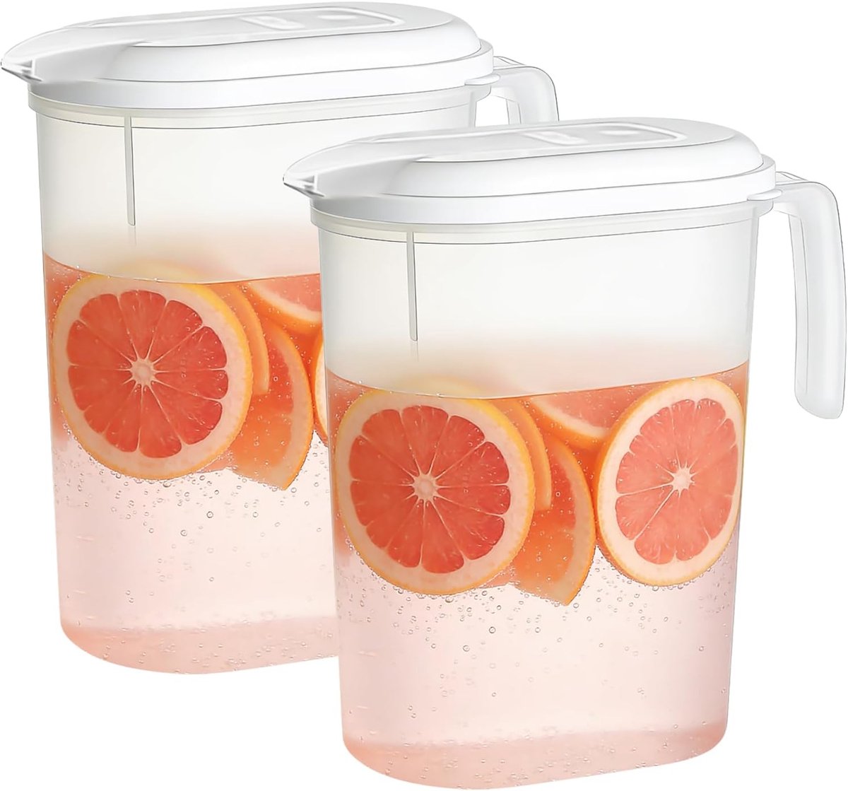 SnelShoppen - Set van 2 Waterkannen 1800 ml - Plastic Waterkan met Deksel - BPA Vrij - Voor Koud en Warm Drinken - Transparante Drinks Carafe voor Keu