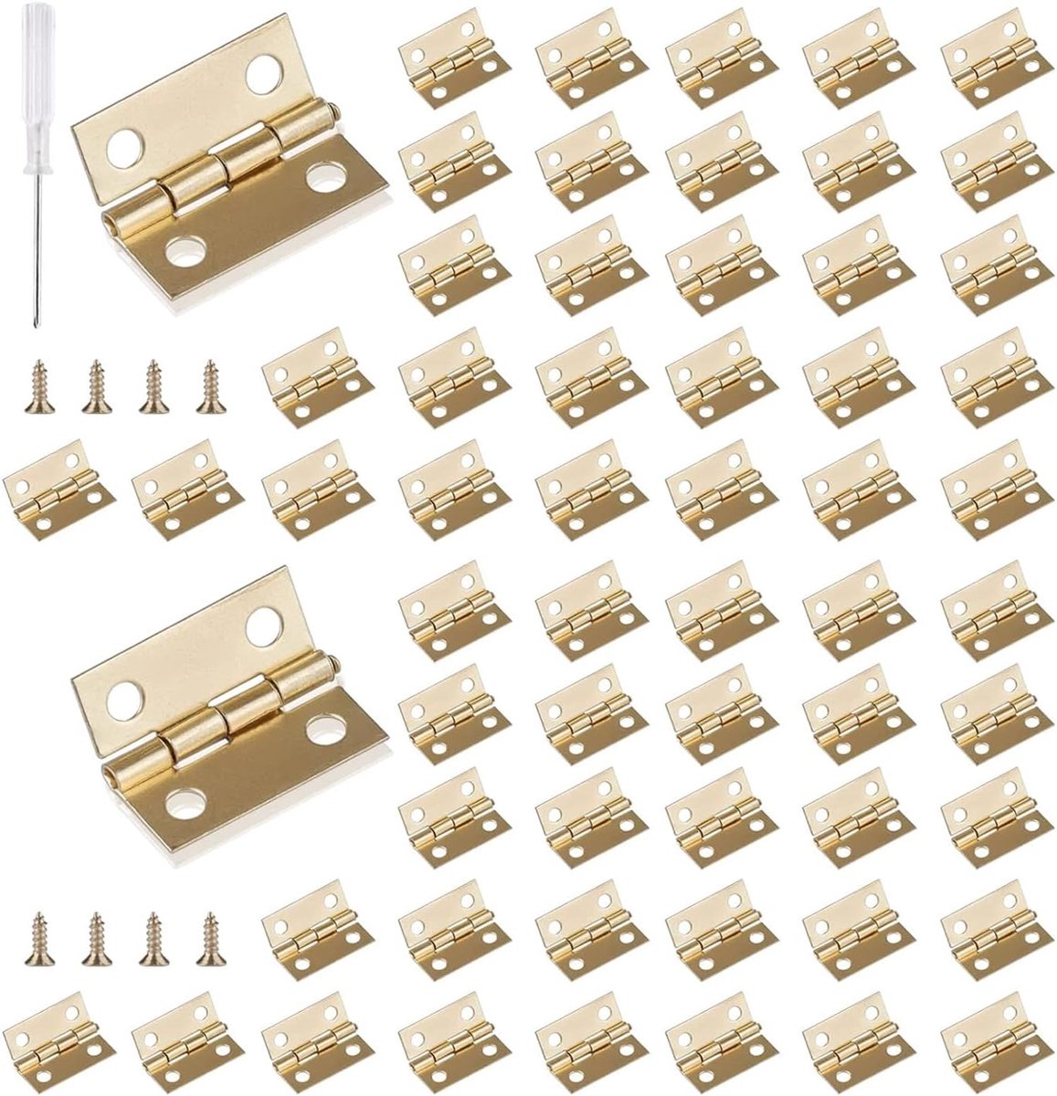 SnelShoppen - Mini Scharnieren 60 Stuks Kleine Scharnieren 15 * 18mm met 240 Stuks Schroeven voor Creatief Klussen Houten Dozen Speelgoed Kasten Lades