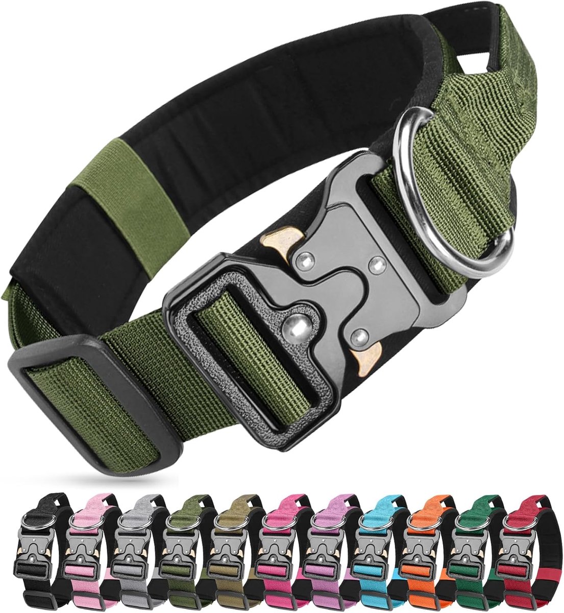 SnelShoppen - Tactical Dog Collar Groen L - Duurzaam en Zacht Hondenhalsband van Premium Nylon - Versterkte Stiknaden - Comfortabel voor Dagelijks Geb
