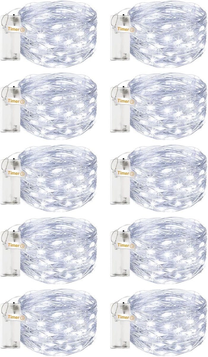 SnelShoppen - Pack van 10 3 m 30 LED Mini Koperdraad Fairy Lights op Batterij (AA) voor Feest, Kerst, Bruiloft, Slaapkamer, Binnen Decoratie, Koud Wit