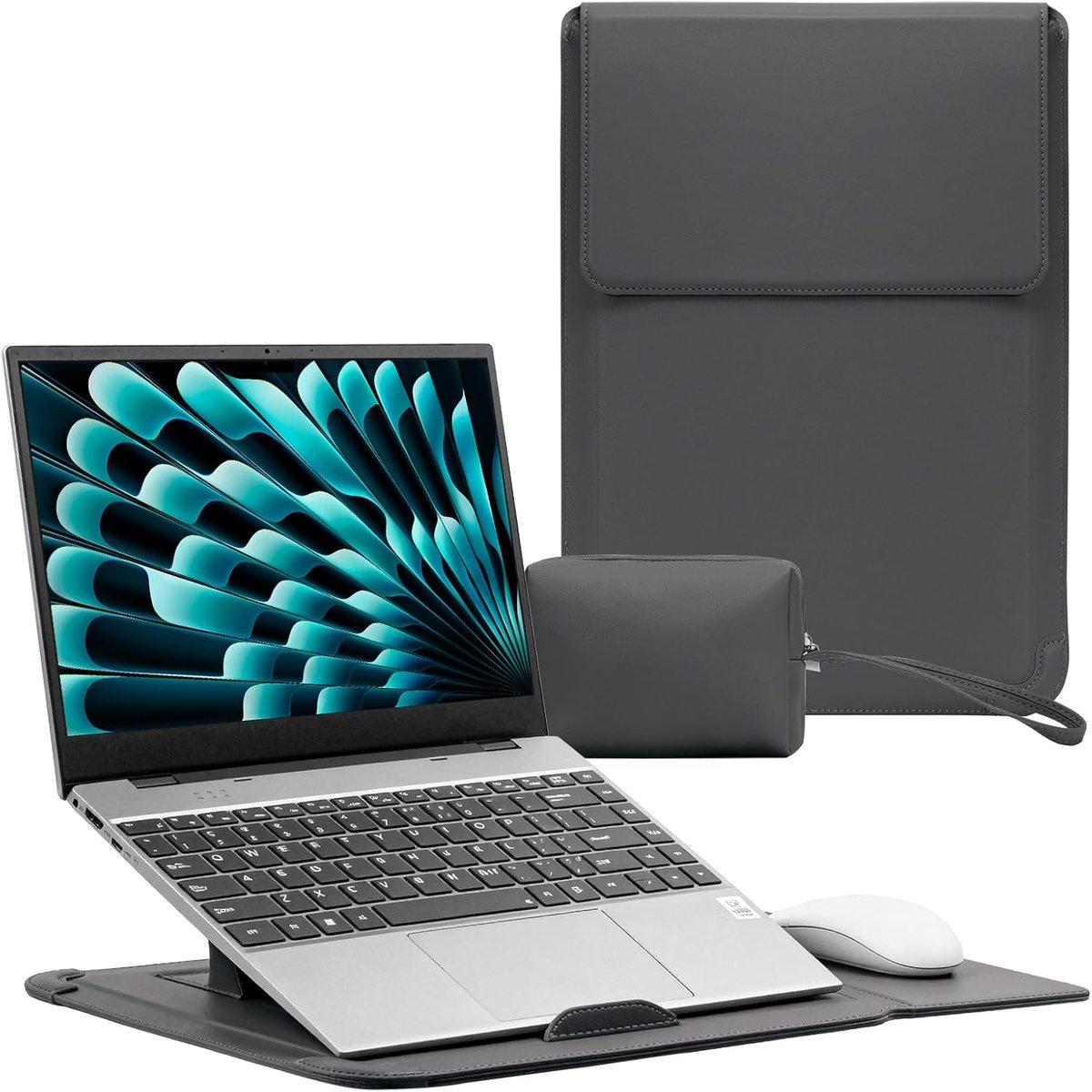 SnelShoppen - 15-16 Inch Laptop Sleeve Bag met Stand - Grijze Laptoptas, Waterdicht, Schokbestendig, Draagbare Bescherming voor School, Werk, Reizen