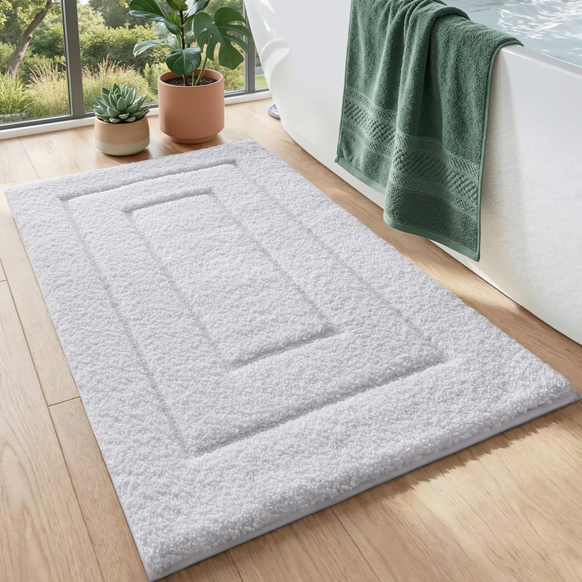 SnelShoppen - DEXI Badmat Antislip Zacht Microvezel Absorberend Machinewasbaar Wit 50 x 80 cm voor Douche Bad Toilet