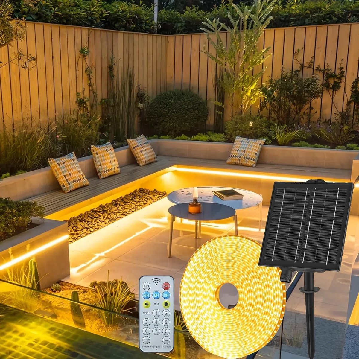 SnelShoppen - Solar LED Strip 15m Flexibel Dimbaar met Afstandsbediening, IP68 Waterdicht, 960 LEDs Warm Wit voor Tuin, Terras, Trappen en Feesten