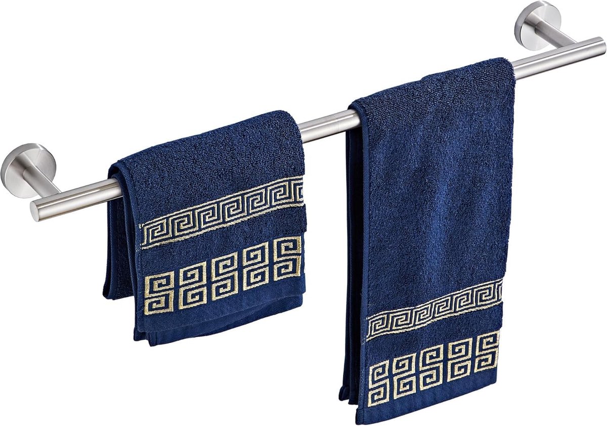 SnelShoppen - Towel Holder Rod 60cm - Wandbevestigde Handdoekhouder van RVS 304 - Roestvrij, Brushed Silver - Ideaal voor Badkamer, Keuken, en Woonrui
