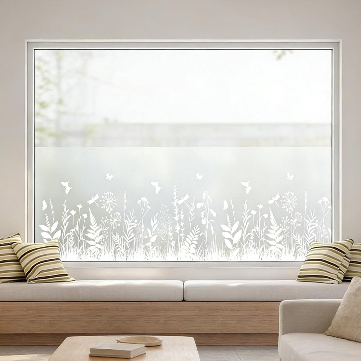 SnelShoppen - Ondoorzichtige Raamfolie UV-Bescherming Privacyfolie Melkglasfolie Zelfklevend Bloemenpatroon 44 x 200 cm Geschikt voor Woonkamer Slaapk