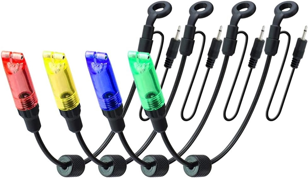 SnelShoppen - Carp Fishing Swinger 4 Stuks LED Licht 2.5 mm Plug Verwijderbare Bijtindicator voor Vissen in Kleur Rood, Geel, Blauw, Groen, Robuuste C