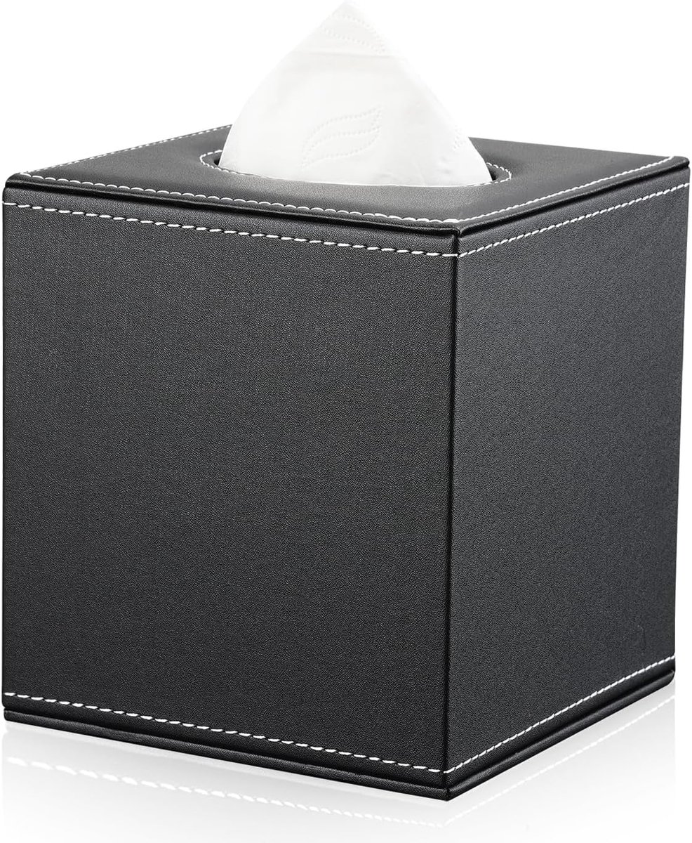 SnelShoppen - Luxe Zwarte Leren Tissueboxhouder - Modern Design - Voor Toiletpapier, Cosmetische Tissue - Perfect voor Woonkamer, Badkamer, Kantoor, A