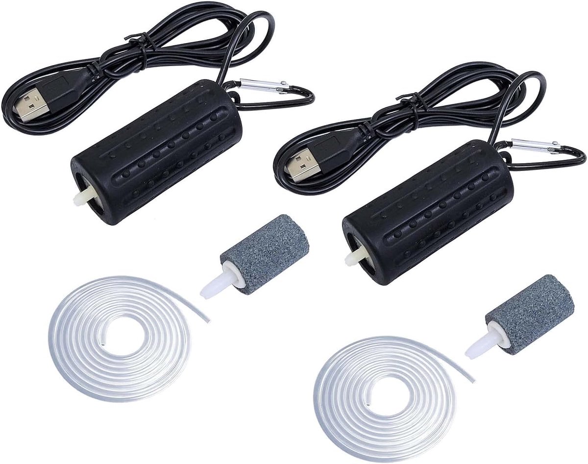 SnelShoppen - Set van 2 Super Stille Mini USB Aquarium Luchtpompen, Energiezuinige Zuurstof Bubbler met Luchtsteen en Siliconen Slang - Ideaal voor Vi