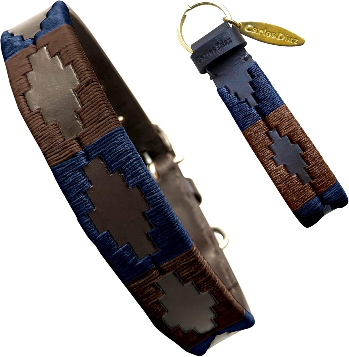 SnelShoppen - Elegante Polo Hondenhalsband van Echte Leer met Borduursel XL - Luxe Dierenaccessoire met Bijpassende Sleutelhanger - Perfect voor Puppy