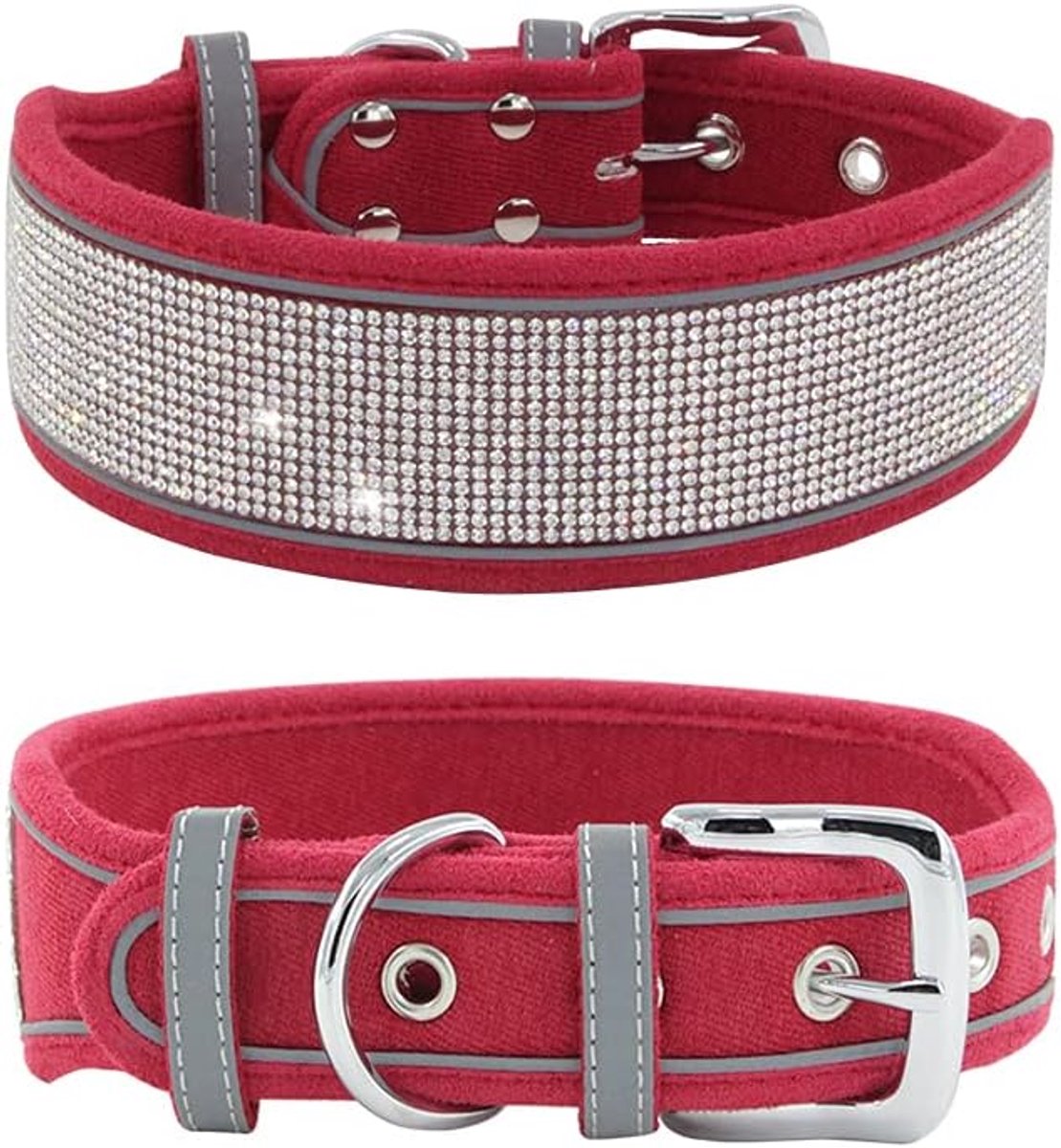 SnelShoppen - Rhinestone Dog Collar, Glanzend Zacht Suède Reflectief Hondenhalsband met Kristal Diamanten voor Middelgrote en Grote Honden (L: 19-23 i