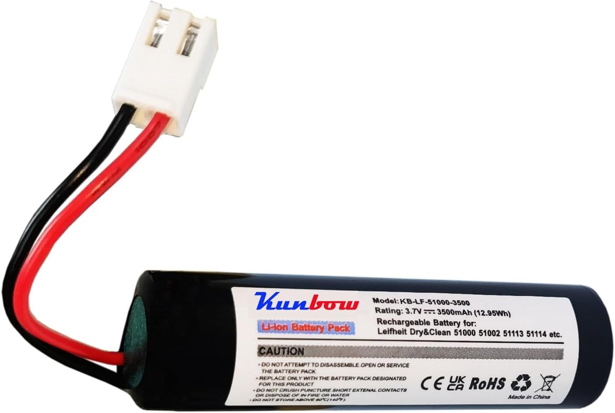 SnelShoppen - 3500mAh Li-ion Vervangingsbatterij voor Raamreiniger, Compatibel met Dry&Clean 51000 51002 51113 51114, 3.7V, 12.95Wh, Ideaal voor Huish
