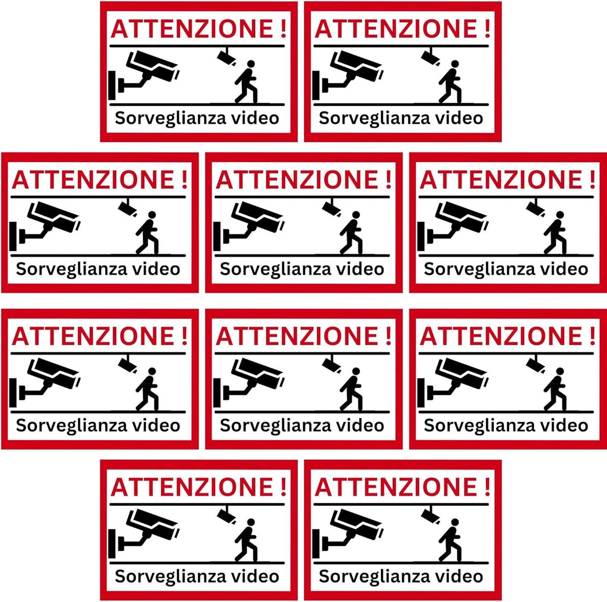 SnelShoppen - 10 Stuks Video Surveillance Stickers 8x5cm - Effectieve Diefstalbescherming met Waarschuwingskleuren - Weerbestendig en UV-bestendig, Ee