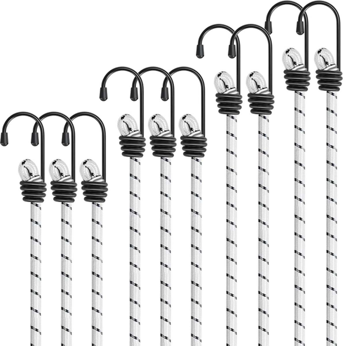 SnelShoppen - Bungee Cords Set van 10 Stuks 100cm Wit Elastische Touwen met Haken voor Meubelbeveiliging, Camping, Tuin en Motoren
