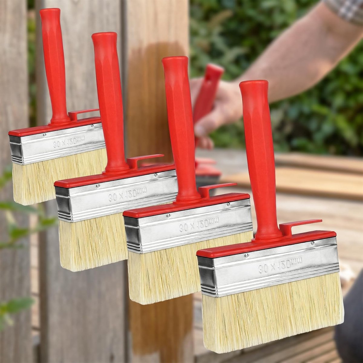 SnelShoppen - Set van 4 Wandborstels 120mm - Zachte Haren, Geschikt voor Schilderen van Muren, Meubels en Hekken - Voor Vernis, Beits en Houtolie - Pr