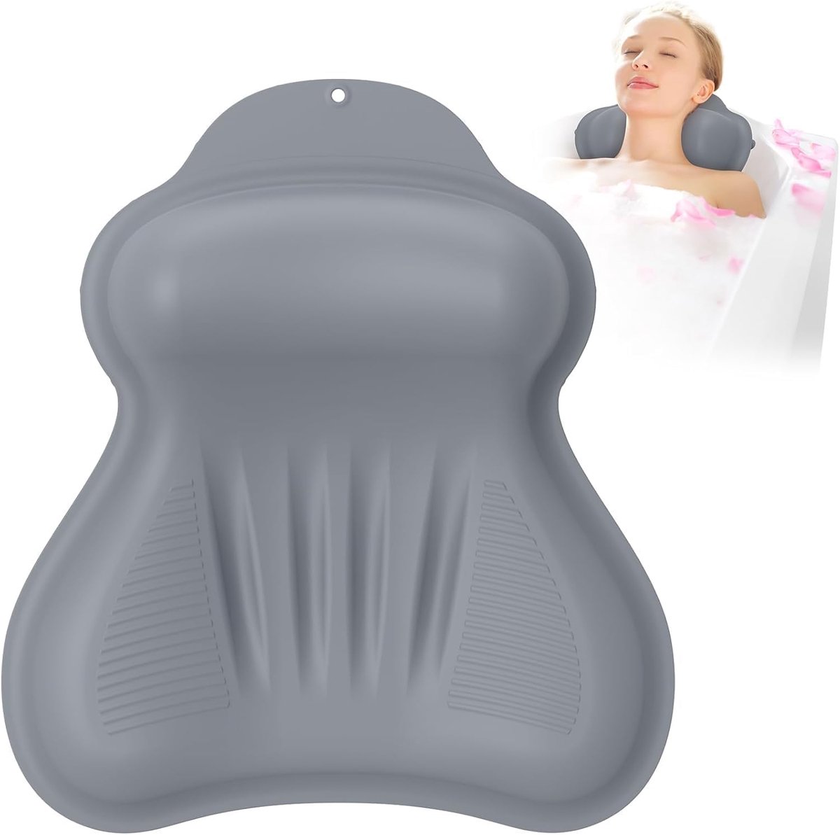 SnelShoppen - Silicone Badkussen met Inflatable Airbag en Sterke Antislip Zuignappen, Badkussen voor Hoofd, Nek en Rugsteun, Badkuip Home Spa Sneldrog
