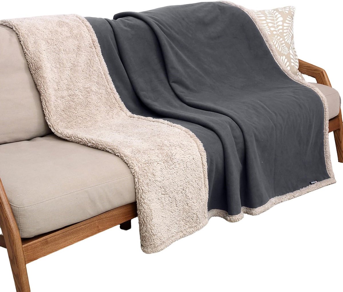 SnelShoppen - Waterdichte Huisdier Snuggle Dekentje 150x120cm - Hond Kat Fleece Sherpa Throw Mat voor Auto Meubelbeschermer Grijs/Taupe