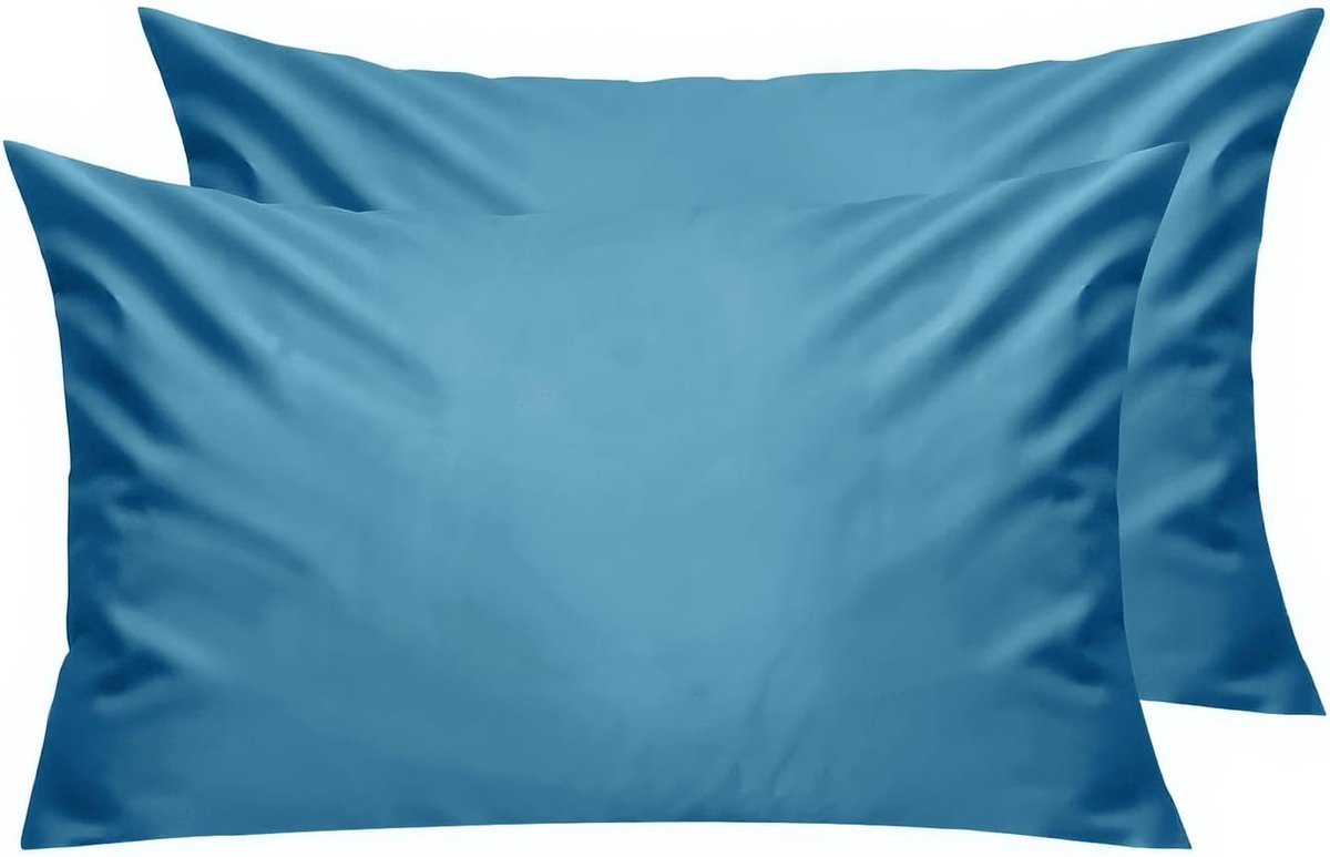 SnelShoppen - Kussenslopen Set van 2, 300 Draden 100% Katoen, Ademend en Zacht Hoeslopen 50 x 70 cm, Blauw voor Luxe Slaapervaring