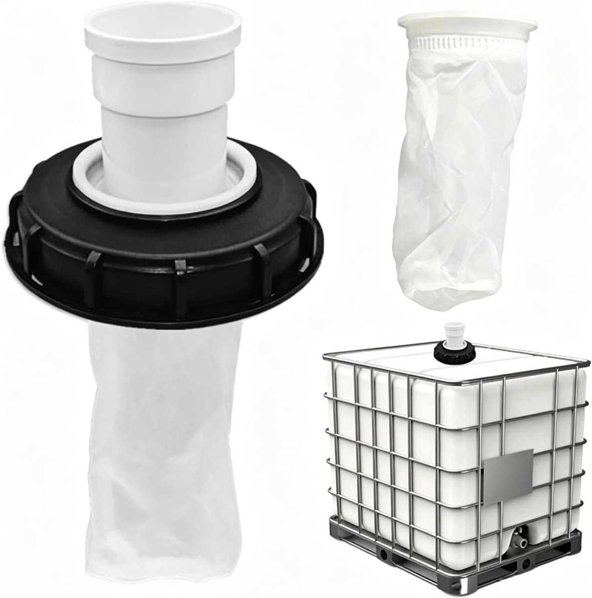 SnelShoppen - IBC Filter Recht met Dekselfilter & Nylon Deksel, Inclusief 2 Nylon Filternetten, 165mm Filterdeksel voor DN150 Regenwatertank Accessoir