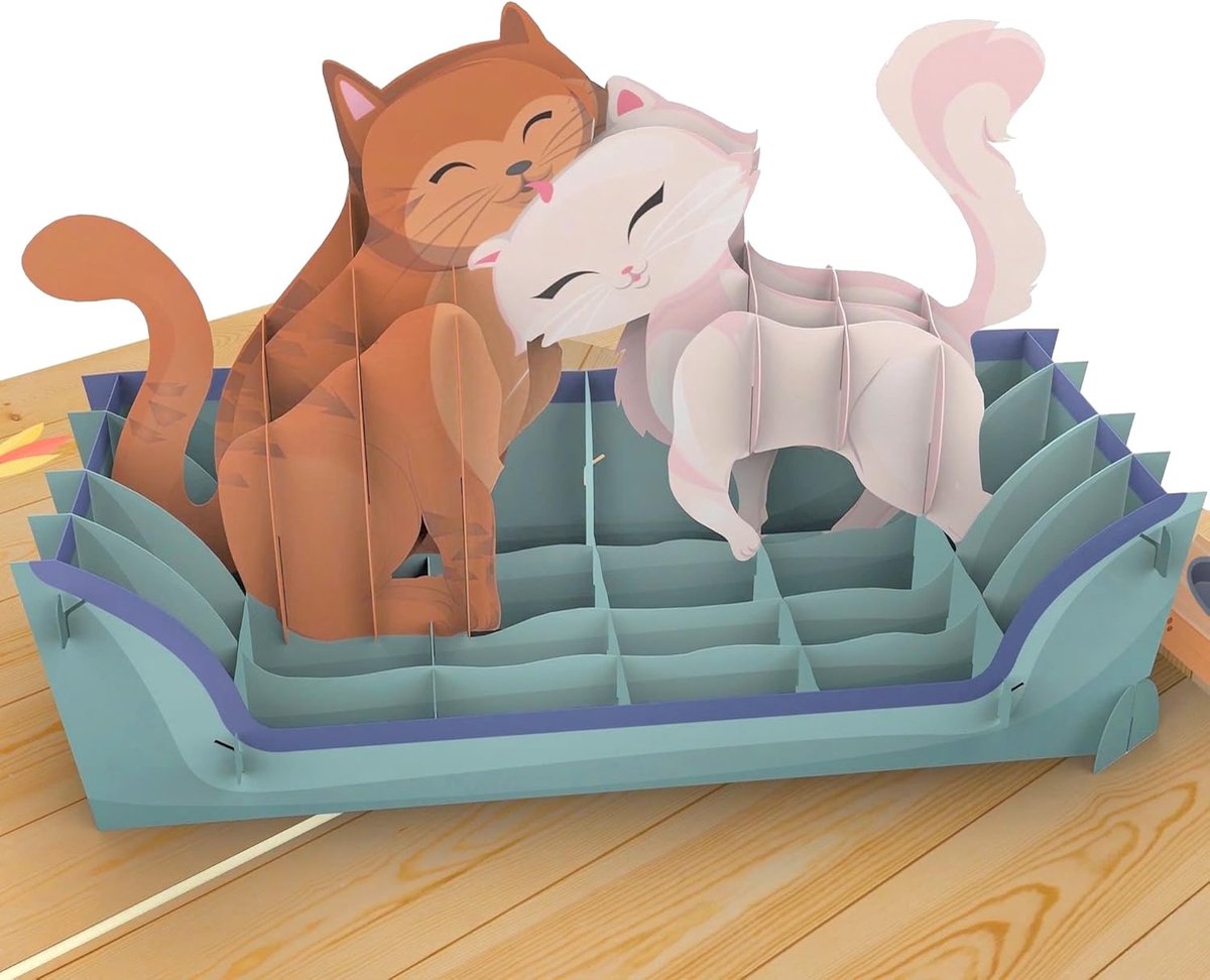 SnelShoppen - 3D Pop-Up Kaart - Katten in Mand - Verjaardagskaart voor Katliefhebbers - Unieke Groetenkaart voor Feestdagen en Cadeaus - Vrolijke Verj