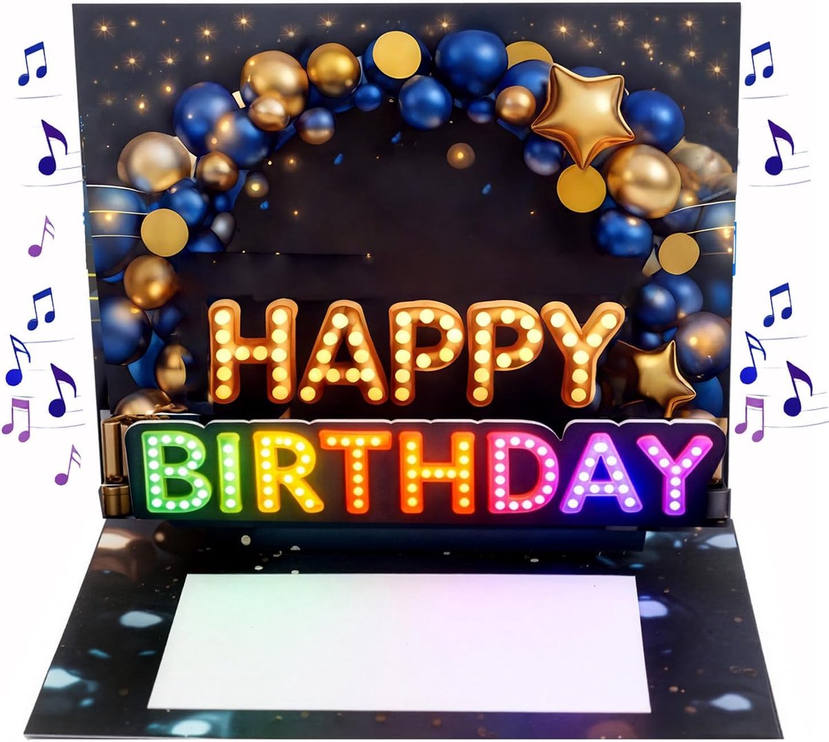 SnelShoppen - 3D Pop Up Verjaardagskaart met Muziek en Licht - Gelukkige Verjaardag Kaart met Lichteffect, Envelop en Seal Sticker - 20 × 15 cm - Fees