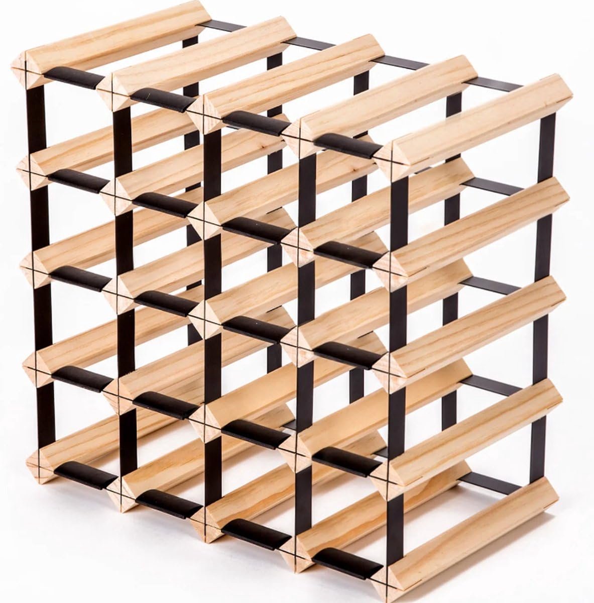 SnelShoppen - Classic Premium Metalen Houten Wijnrek Luxe Design Fleshouder Wijnkast Stabiel 6-91 Flessen (W20 x T23 x H41 cm)