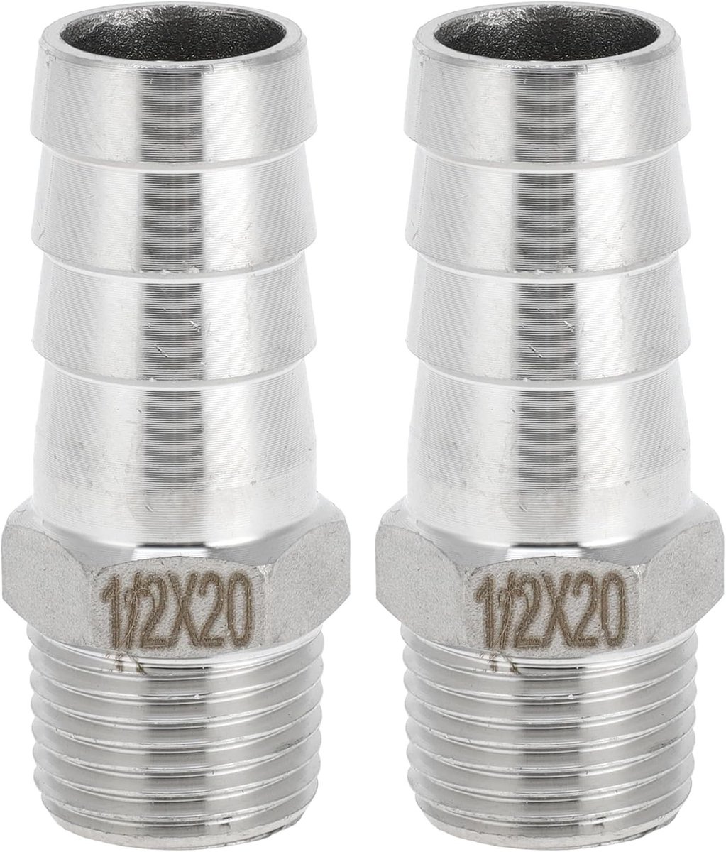 Weerhaak fittingen 25/32 inch, 1/2 BSPT mannelijke slang connector voor lucht, water en olie - 2 stuks roestvrij staal