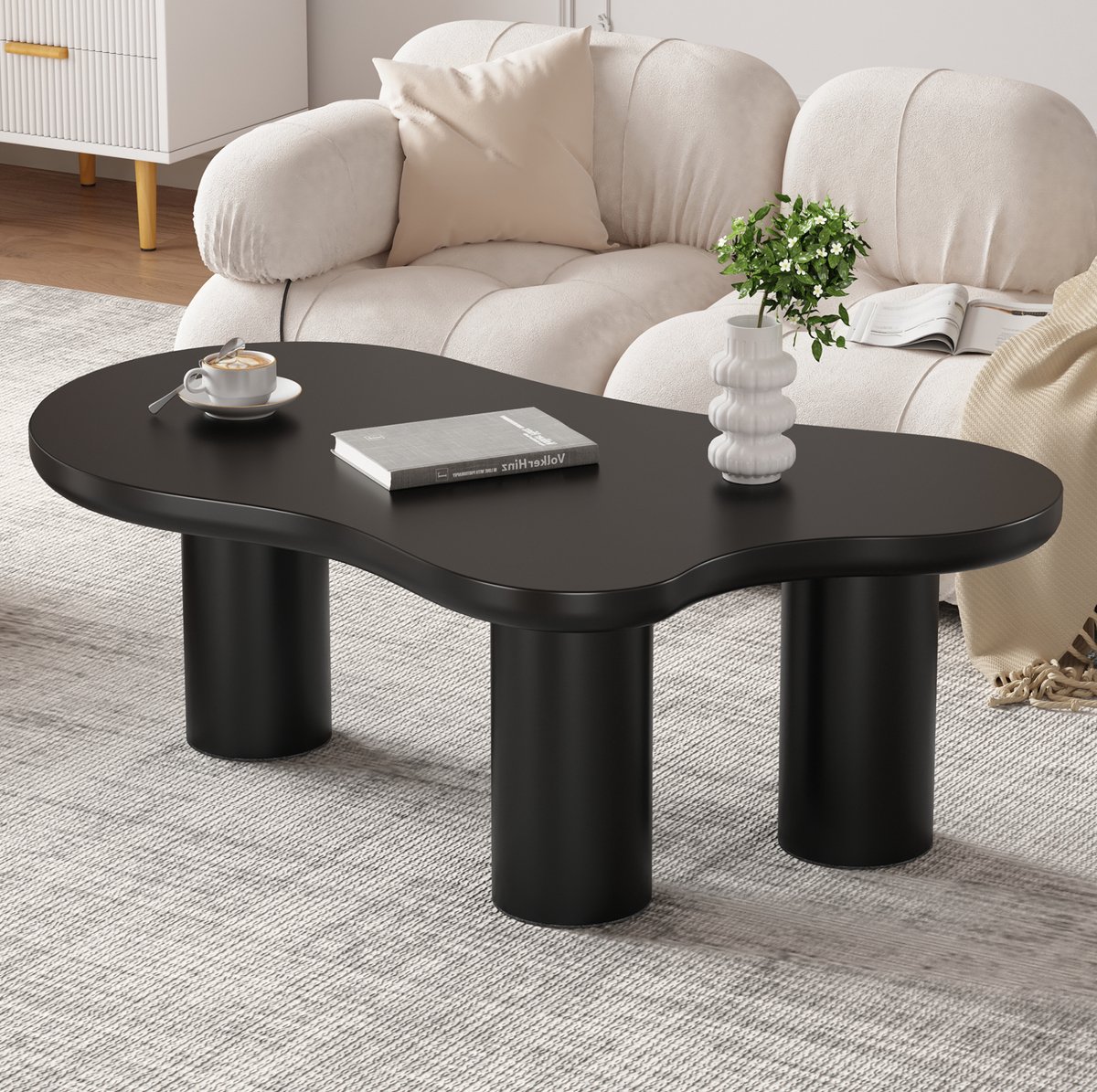 COVREO Salontafel 107x66x40,5 cm – wolkenvorm, zwart, MDF blad met PVC poten