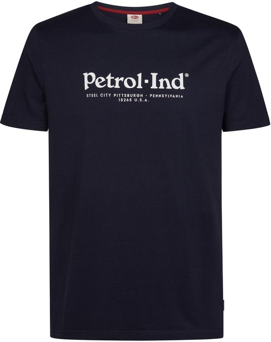 Donkerblauw T-shirt met witte tekst 'Petrol-Ind® Steel City Pittsburgh - Pennsylvania 15265 U.S.A.'.