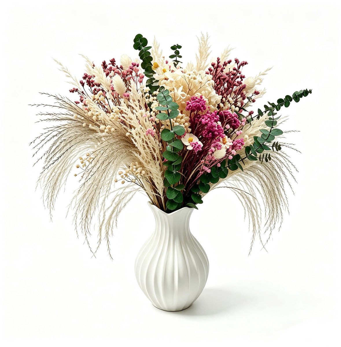 SnelShoppen - Boeket gedroogde bloemen met pampasgras en babyadem voor boho huisdecoratie, lentetafel, wanddecoratie, bruiloft, feest