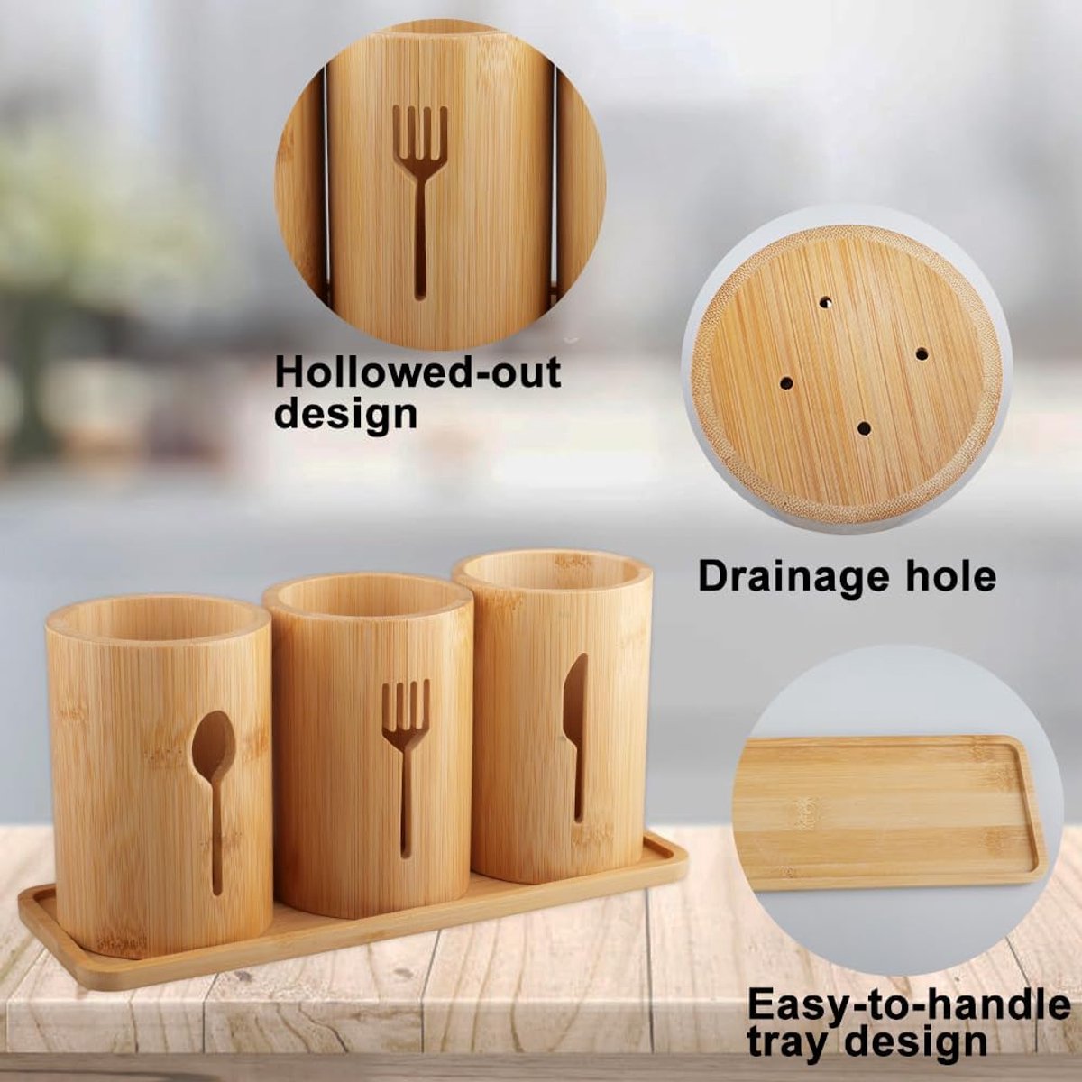 SnelShoppen - Bamboo Bestekhouder - Organisator voor Bestek en Tafelgerei - Handgemaakt, Cylindrisch Design, Geschikt voor Keuken en Eettafel - Houten