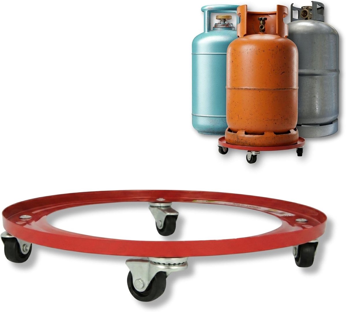 SnelShoppen - Butaangasfles houder met transport trolley - Robuuste staal, 4 zwenkwielen, Ø31cm, Max. 30kg, Perfect voor gasflessen, water jugs, tuin