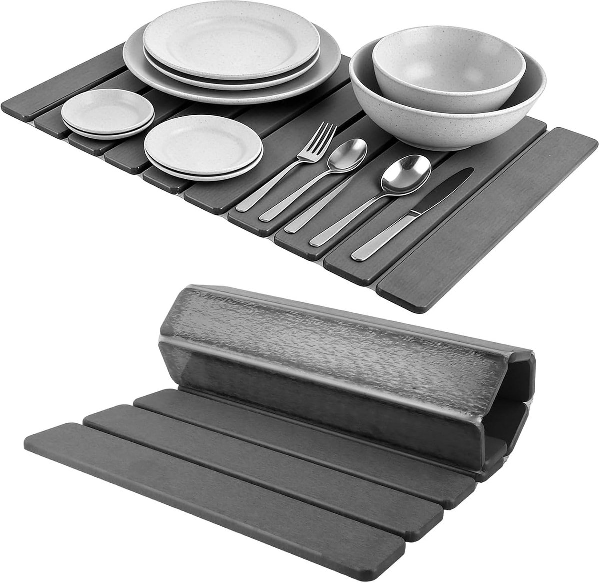 Afdruipmat voor keuken in donkergrijs, opvouwbare stenen droogmat voor servies, gootsteen en werkblad, 60 x 39 cm, ideaal voor kopjes en borden