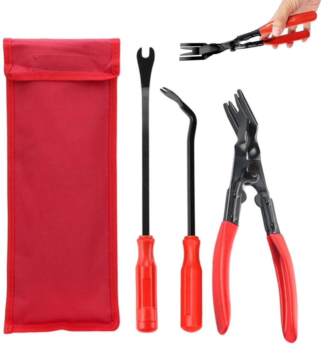 Dailygoods- Klinktang 3-delige Set - Deurbekledingtang - Losmaaktang - Cliptang - Metalen Gereedschap - Inclusief Opbergtas - Demontagetool