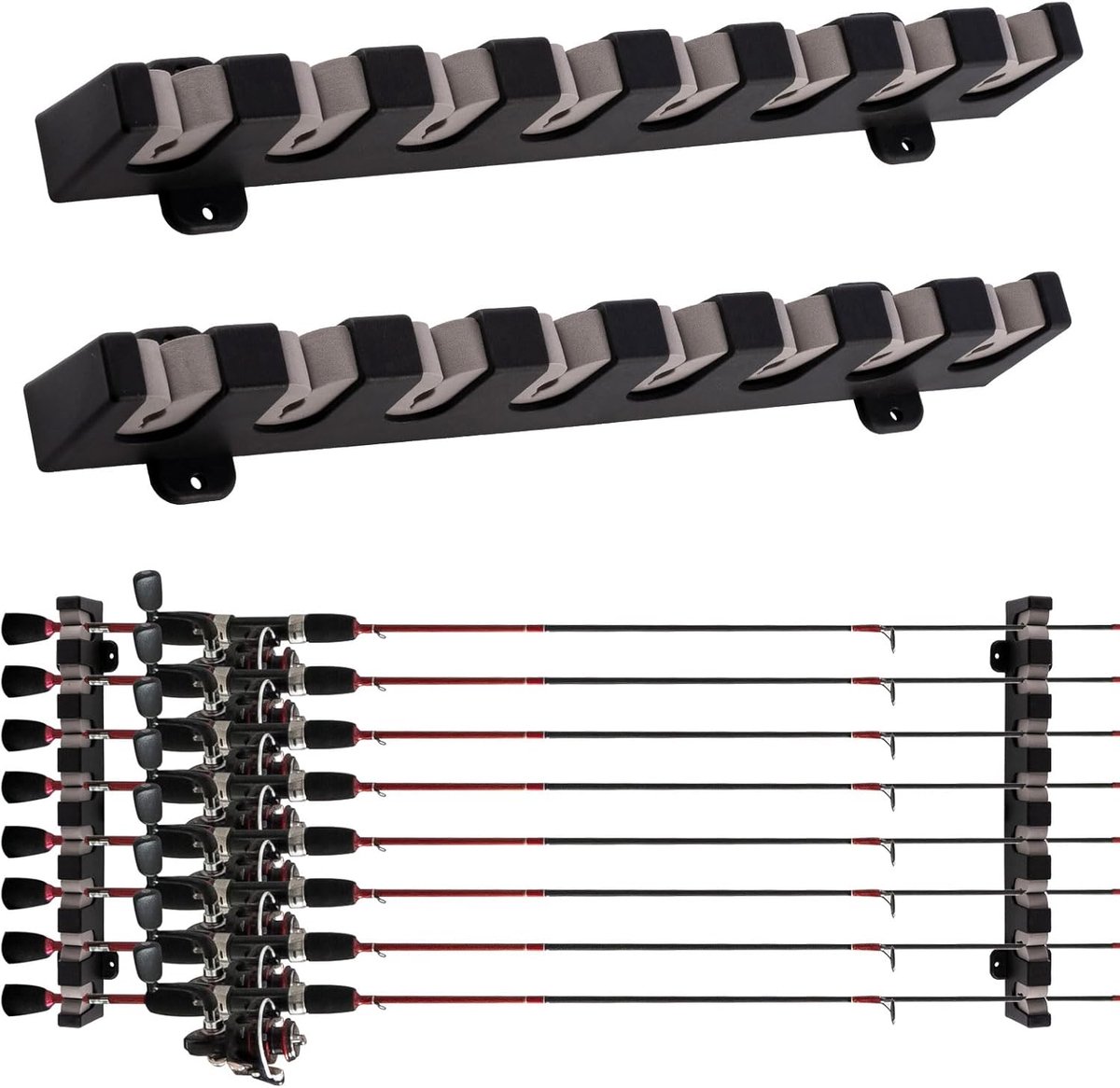 SnelShoppen - Rod Stand voor Visspullen, Wandbevestigde Hengelhouder, Horizontale Hengelstandaard voor 8 Viss rods, Flexibel & Beschermend, Ideaal voo
